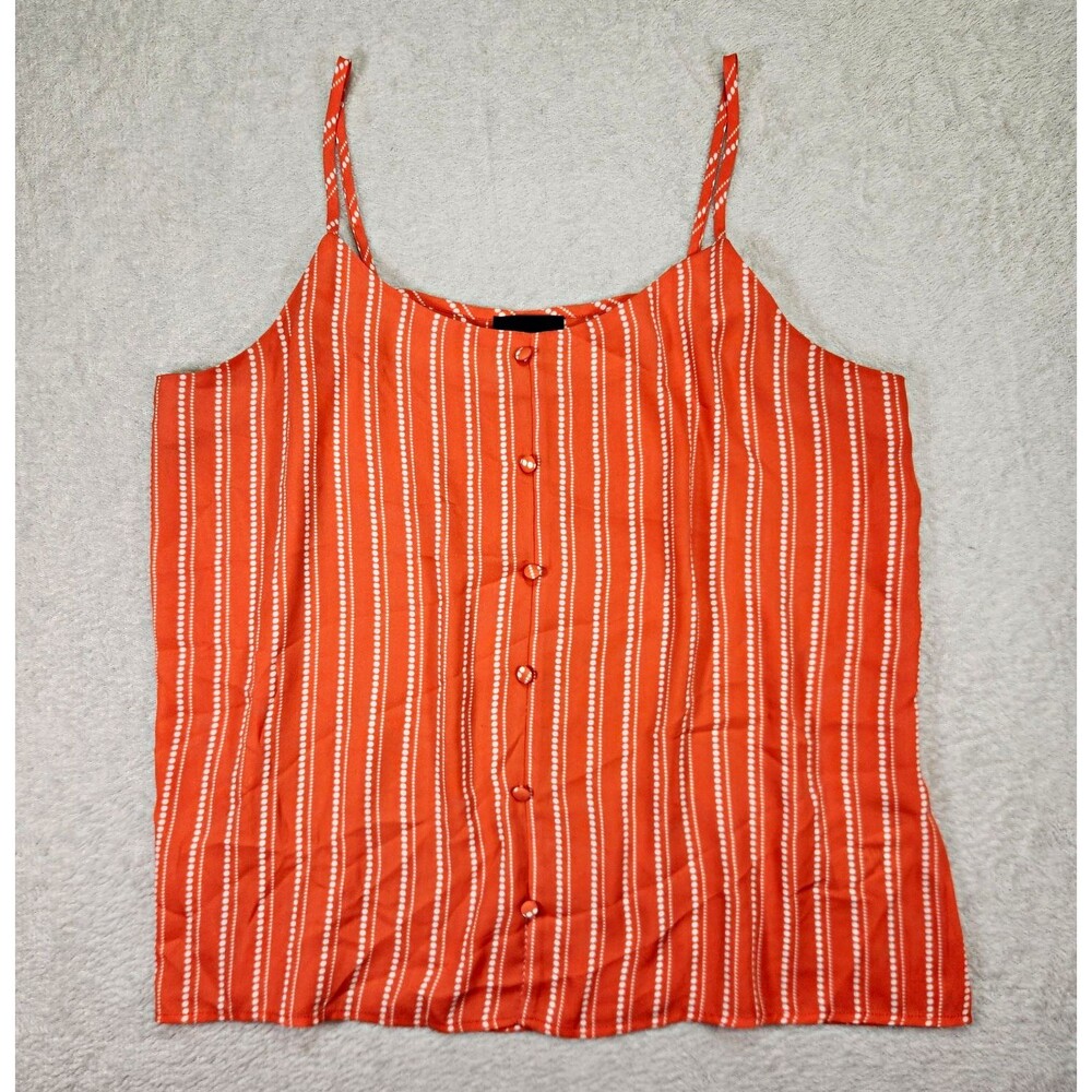 W5 Anthropologie Women's Large Tank Top Blouse Orange White Striped Faux Button